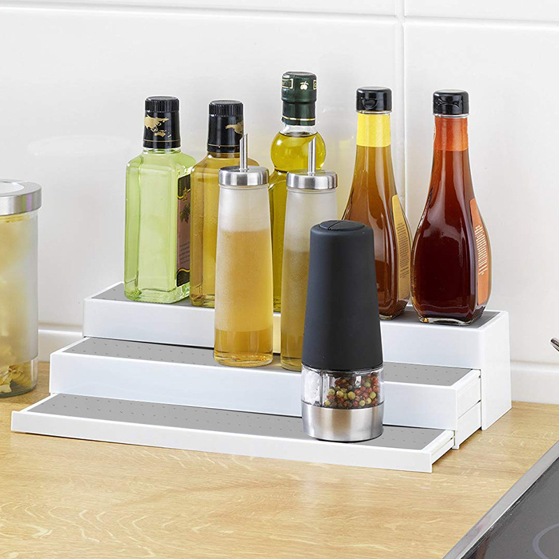 Triple-layer telescopic seasoning rack ABS seasoning storage rack Kitchen storage rack home storage 2019 new products