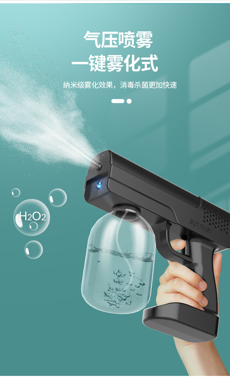 Cross-Border USB Charging Air Pump Atomization Spray Pistol Household Car Portable Wireless Handheld Blue Light Alcohol Sprayer