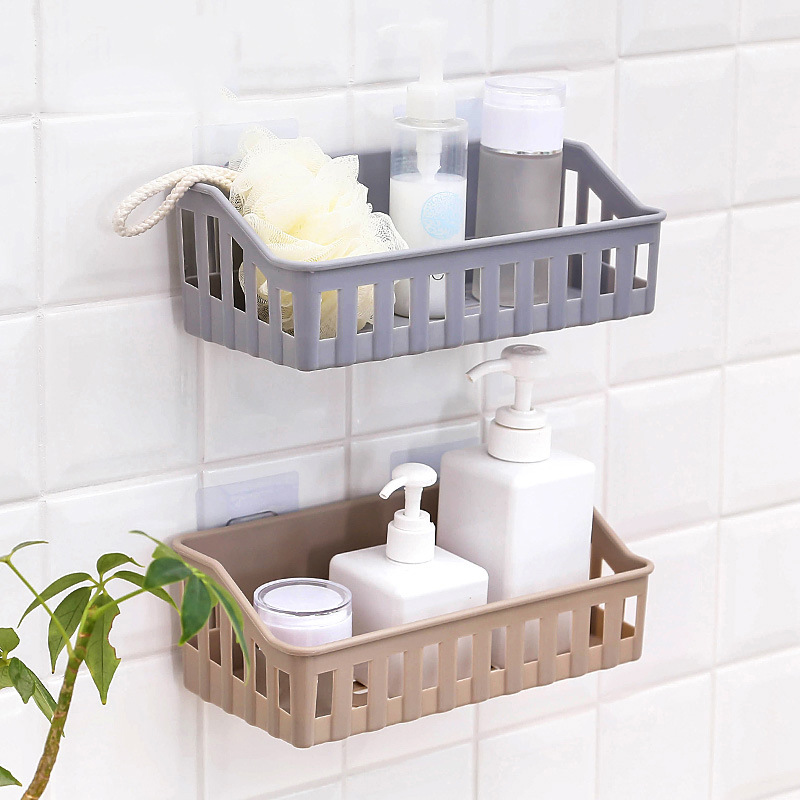 Plain Hollow-out Storage Rack Bathroom Punch-Free Non-Marking Storage Rack Bathroom Wall-Mounted Toiletries Storage Basket