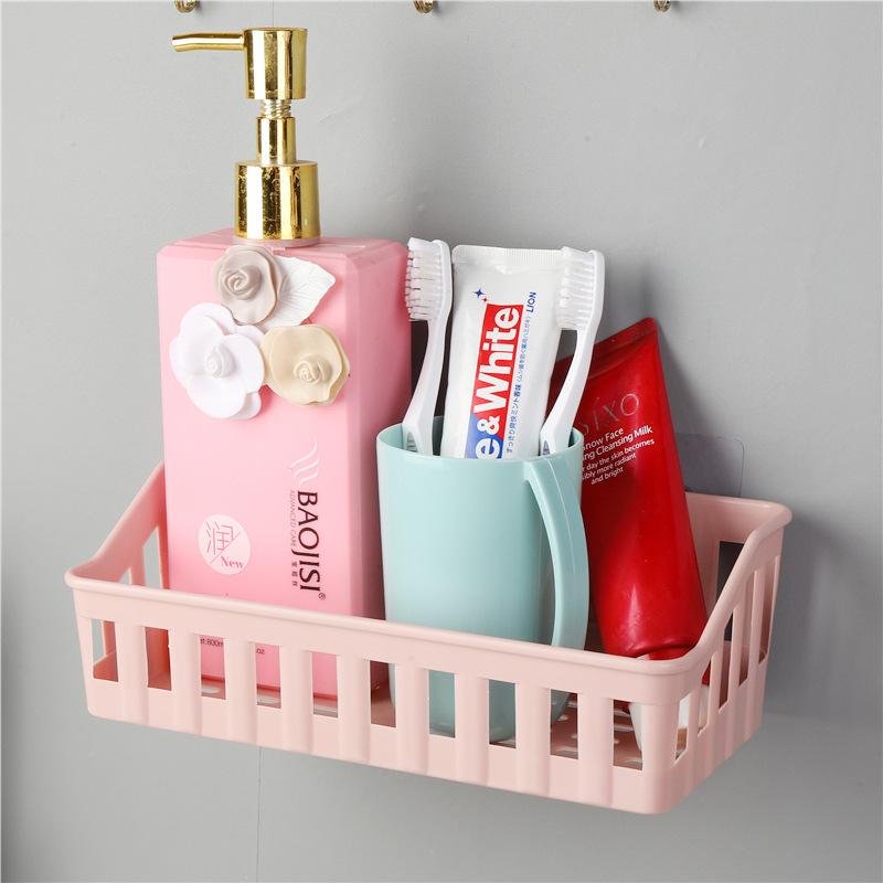 Plain Hollow-out Storage Rack Bathroom Punch-Free Non-Marking Storage Rack Bathroom Wall-Mounted Toiletries Storage Basket