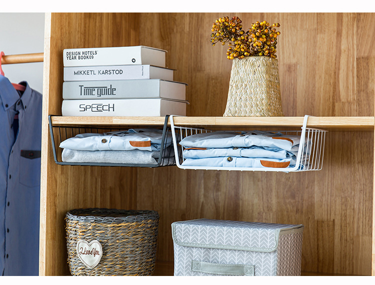 Kitchen Cabinet Lower Shelf Compartment Hanging Basket Storage Rack Wardrobe Storage Tiered Shelf Cabinet Rack Organizing Rack