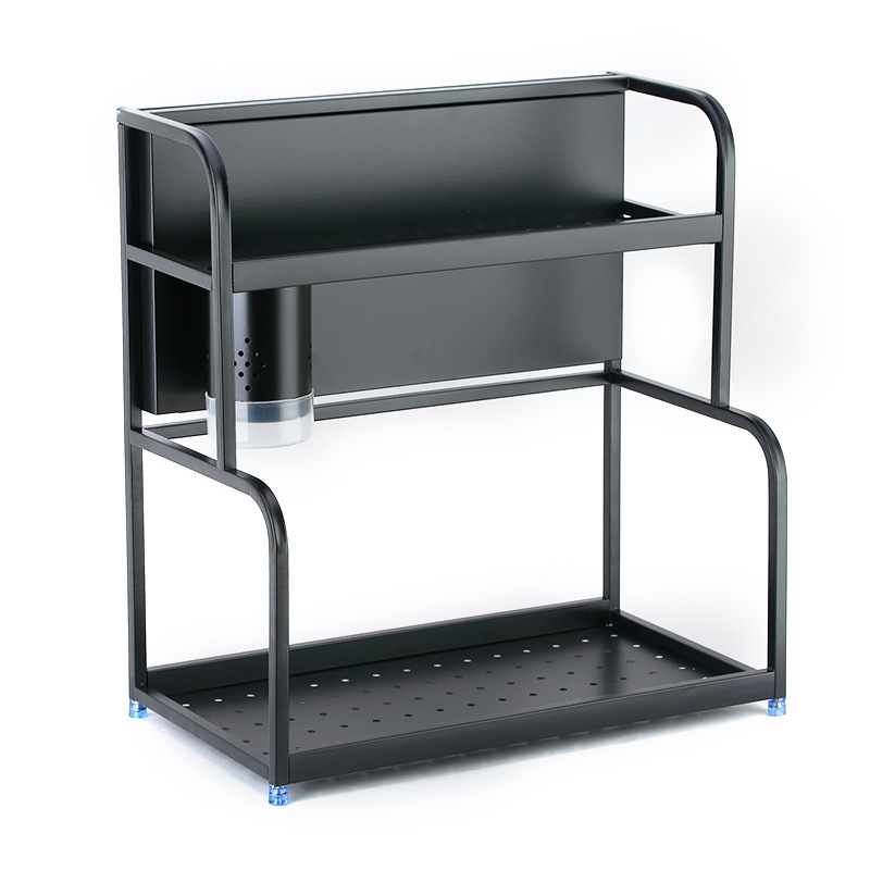 Stainless steel kitchen rack black two functional storage rack seasoning rack salt oil sauce vinegar storage rack