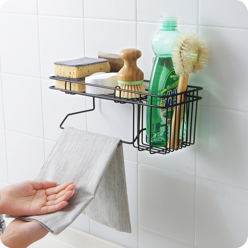 Kitchen Wrought Iron Hanging Basket, Storage Rack Draining Rack Sponge Dishcloth Rag Rack Multi-Purpose Storage Rack Hair Dryer Rack