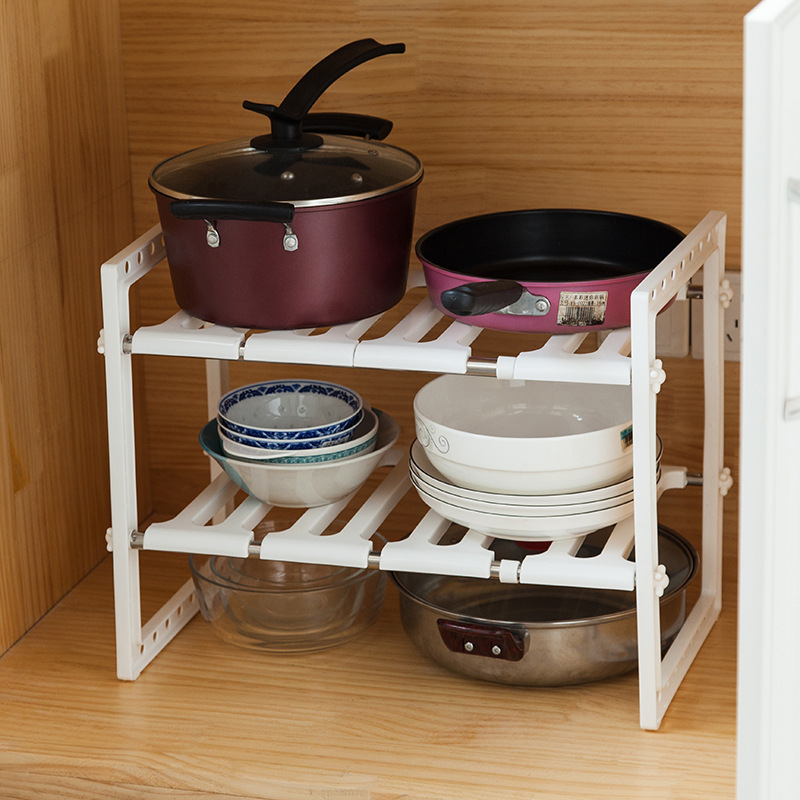 Kitchen Sink Rack Retractable Pot Rack Organizer Bathroom Floor Double-Layer Storage Rack Storage Rack