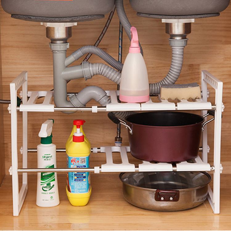 Kitchen Sink Rack Retractable Pot Rack Organizer Bathroom Floor Double-Layer Storage Rack Storage Rack