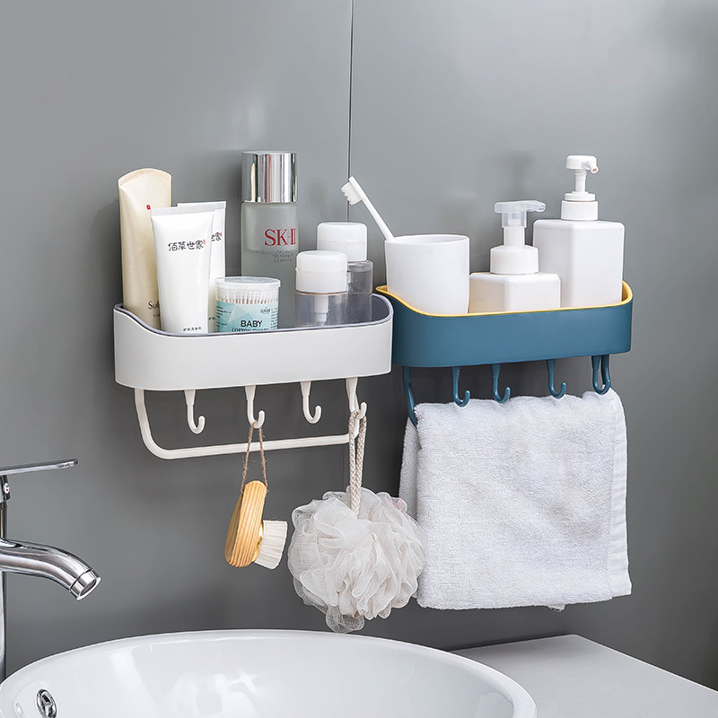Simple Punch-Free Bathroom Wall-Mounted Storage Rack Bathroom Multi-Functional Kitchen Plastic Storage Rack