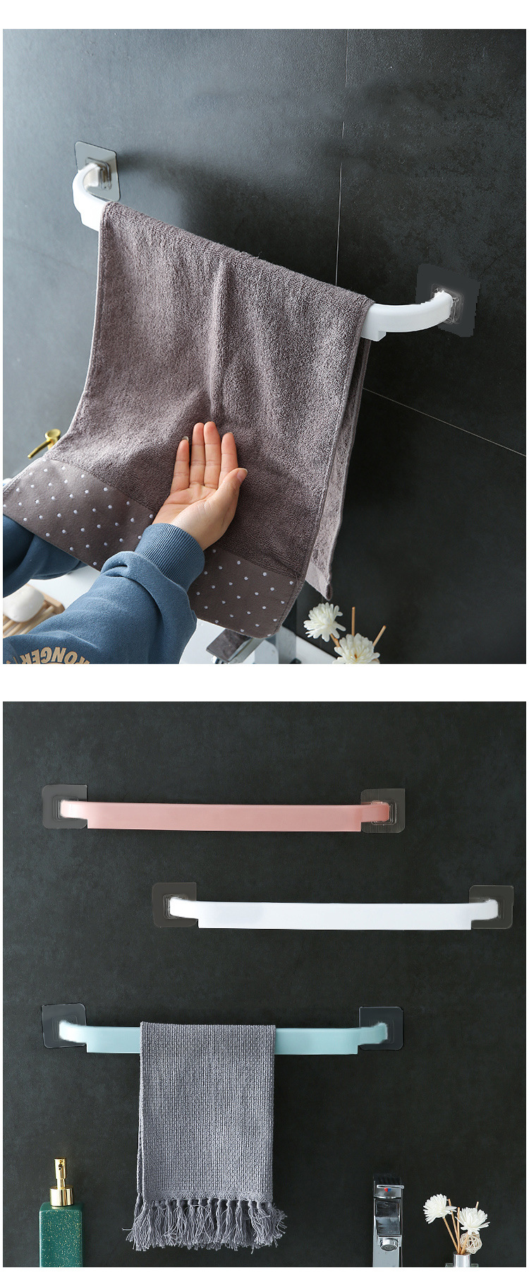 Bathroom Towel Rack Punch-Free Kitchen Single Rod Rag Rack Bathroom Storage Rack Storage Rack Wholesale