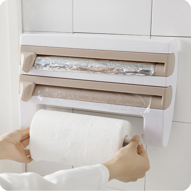 Kitchen Clingfilm storage Rack with Cutter Aluminum Foil Grill paper Storage rack Tissue rack