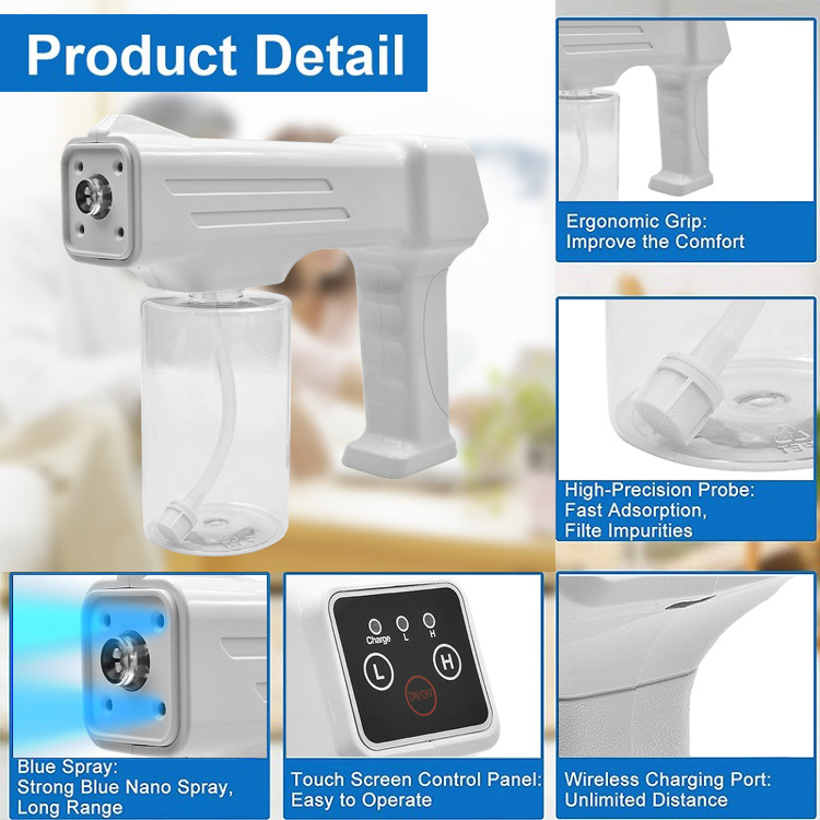 T05 Disinfection Atomization Alcohol Spray Blue Light Disinfection Epidemic Handheld Portable Electronic Wireless Alcohol Sprayer