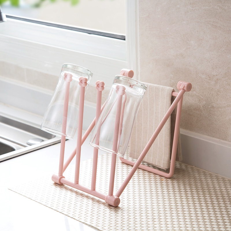 Foldable Vertical Rag Kitchen Towel Rack Punch-Free Countertop Storage Rack Water Cup Holder Storage Rack