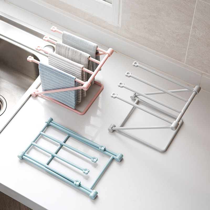 Foldable Vertical Rag Kitchen Towel Rack Punch-Free Countertop Storage Rack Water Cup Holder Storage Rack