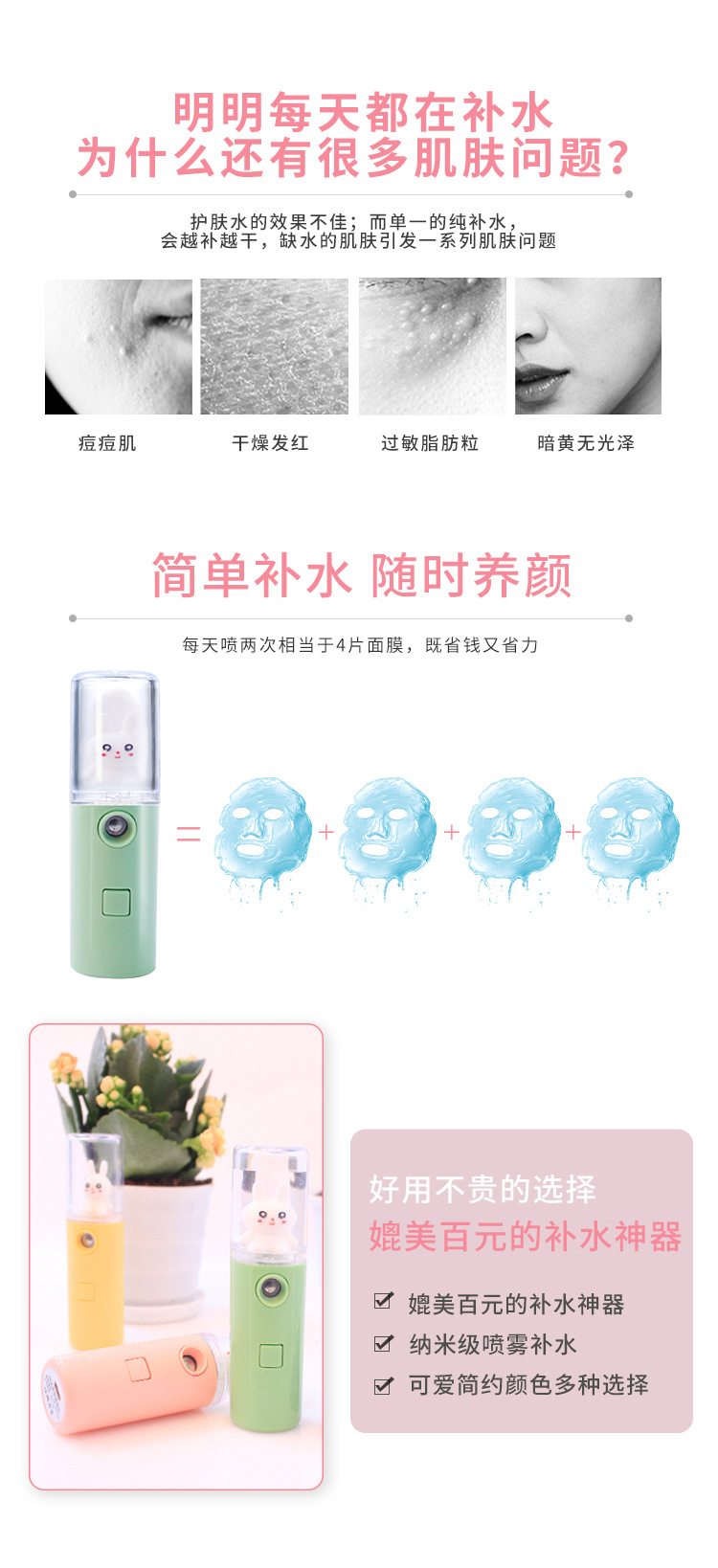 Water Replenishing Instrument USB Rechargeable Face Humidifier Sprayer Handheld Cartoon Facial Beauty Apparatus Face Steaming Sprayer Water Replenishing Instrument USB Rechargeable Face Humidifier Sprayer Handheld Cartoon Facial Beauty Apparatus Face Steaming Sprayer