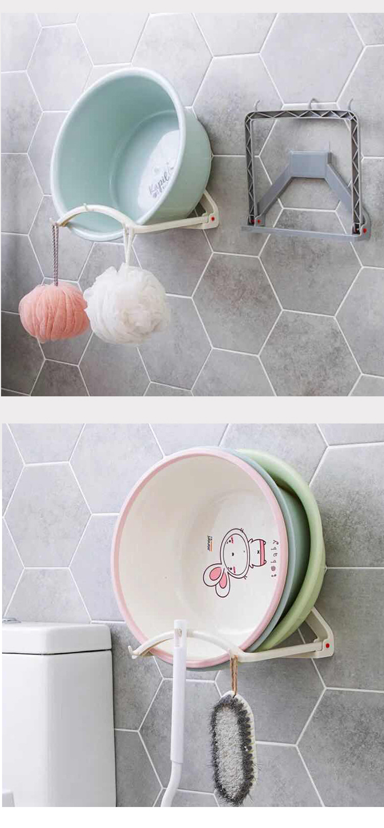 Automatic Rebound Washstand Bathroom Strong Non-Marking Viscose Hanger Bathroom Wall Hanging Washbasin Storage Rack