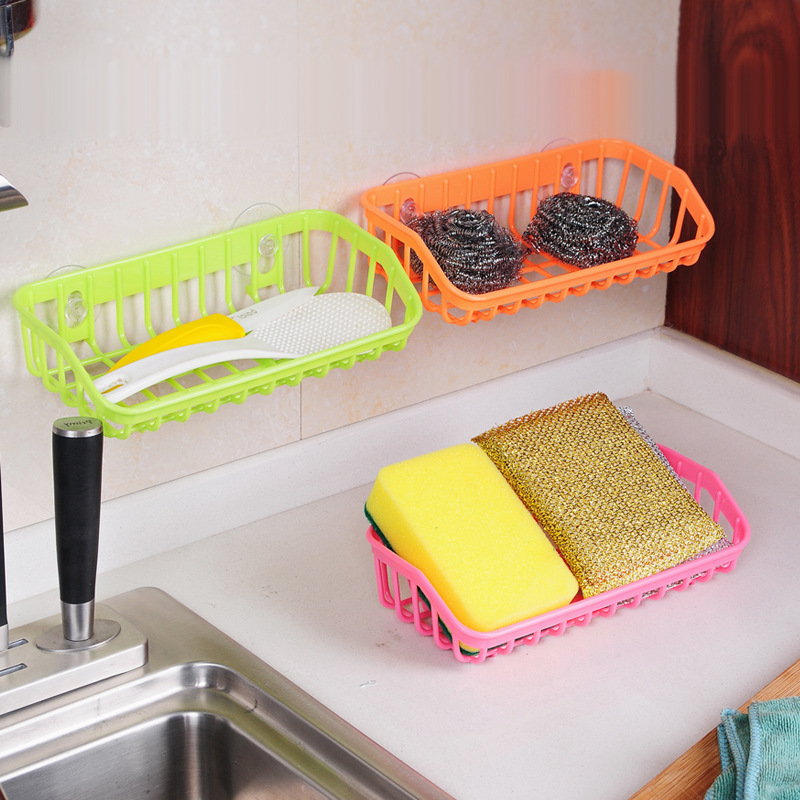 Kitchen and Bathroom Storage Rack Sink Storage Double Suction-Type Rack Sponge Shelf Storage Basket Storage Rack Draining Rack