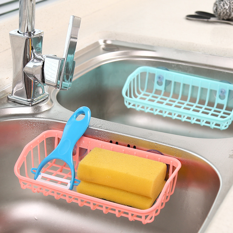 Kitchen and Bathroom Storage Rack Sink Storage Double Suction-Type Rack Sponge Shelf Storage Basket Storage Rack Draining Rack