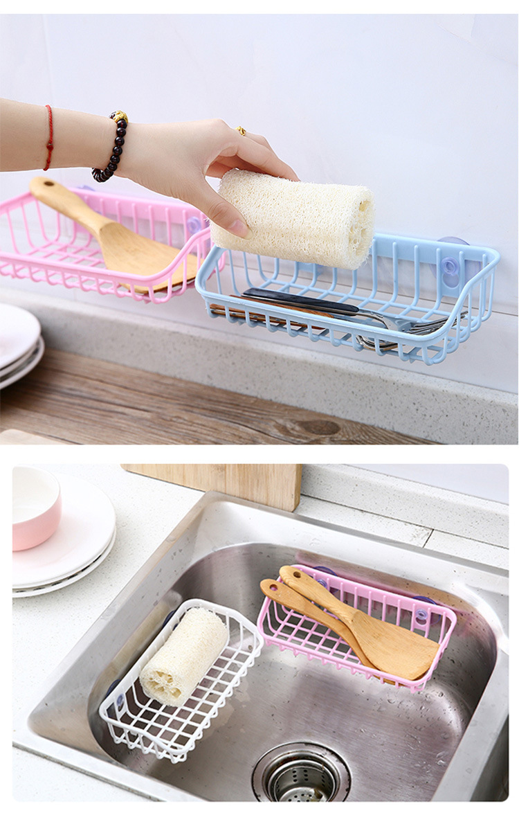 Kitchen and Bathroom Storage Rack Sink Storage Double Suction-Type Rack Sponge Shelf Storage Basket Storage Rack Draining Rack