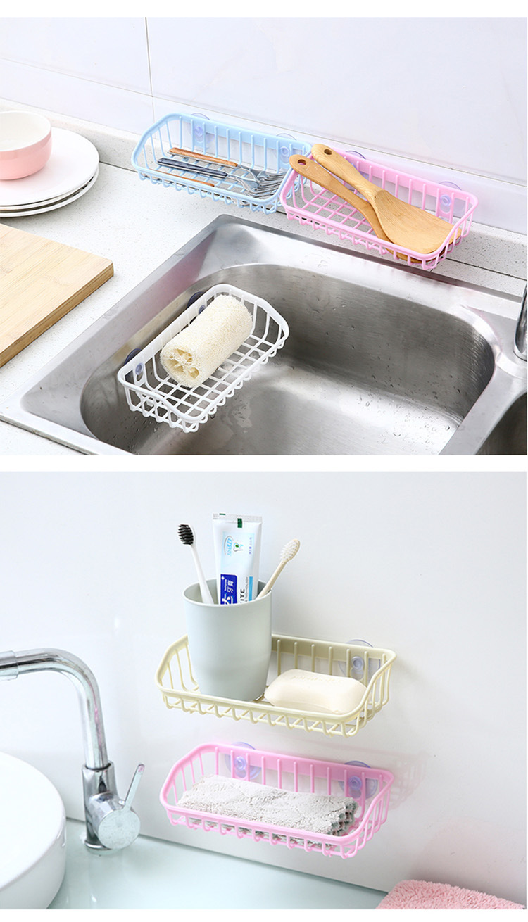Kitchen and Bathroom Storage Rack Sink Storage Double Suction-Type Rack Sponge Shelf Storage Basket Storage Rack Draining Rack