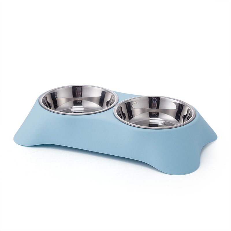 PET Plastic Double Bowl plus Stainless Steel Dog Bowl Pet Food Basin Cat Tableware Large 170