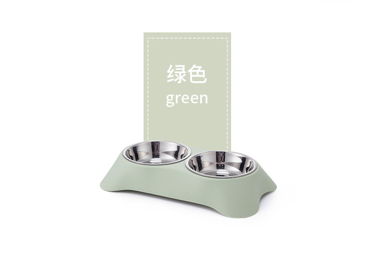 PET Plastic Double Bowl plus Stainless Steel Dog Bowl Pet Food Basin Cat Tableware Large 170
