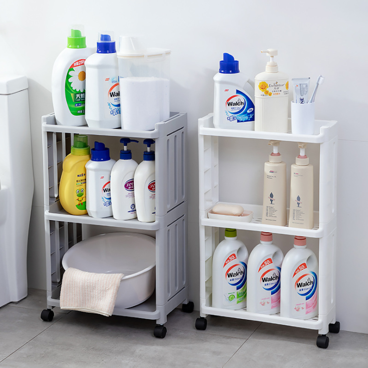 Bathroom Shower Gel Storage Rack Floor Multi-Layer Storage Rack Plastic Portable Bathroom Shampoo Rack with Wheels