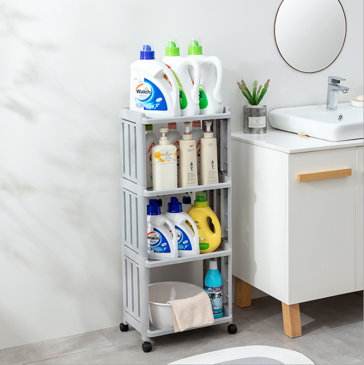 Bathroom Shower Gel Storage Rack Floor Multi-Layer Storage Rack Plastic Portable Bathroom Shampoo Rack with Wheels