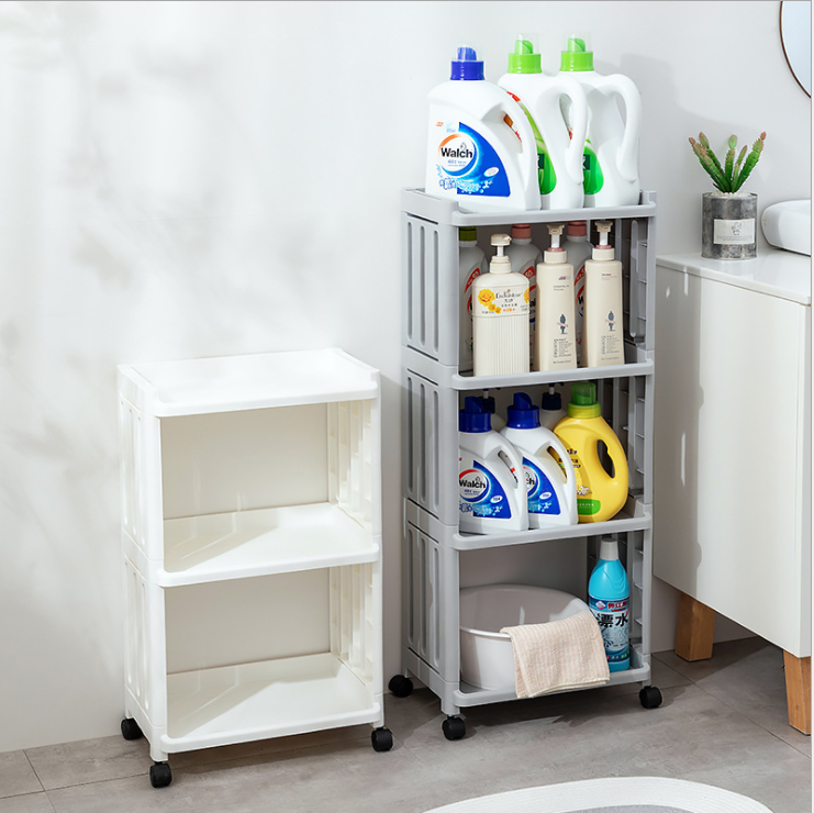 Bathroom Shower Gel Storage Rack Floor Multi-Layer Storage Rack Plastic Portable Bathroom Shampoo Rack with Wheels