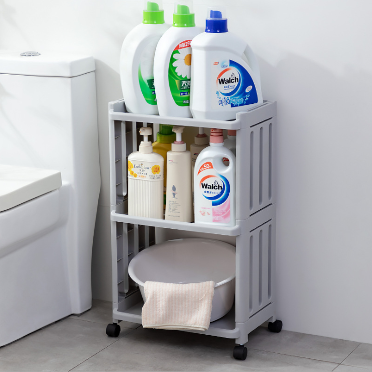 Bathroom Shower Gel Storage Rack Floor Multi-Layer Storage Rack Plastic Portable Bathroom Shampoo Rack with Wheels