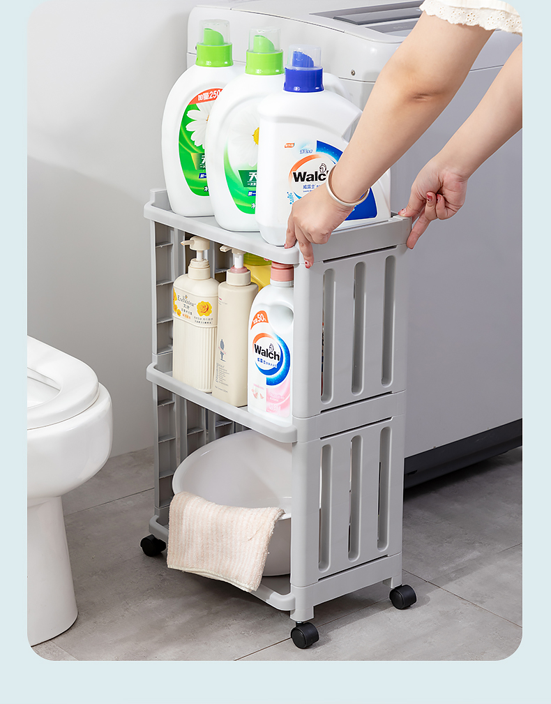 Bathroom Shower Gel Storage Rack Floor Multi-Layer Storage Rack Plastic Portable Bathroom Shampoo Rack with Wheels