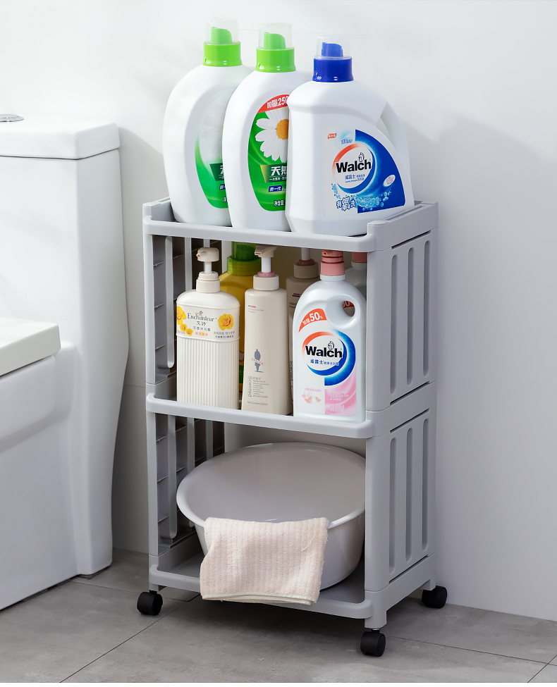 Bathroom Shower Gel Storage Rack Floor Multi-Layer Storage Rack Plastic Portable Bathroom Shampoo Rack with Wheels