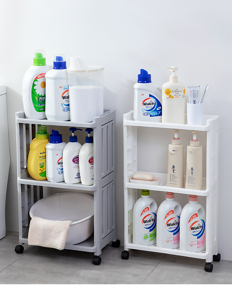 Bathroom Shower Gel Storage Rack Floor Multi-Layer Storage Rack Plastic Portable Bathroom Shampoo Rack with Wheels