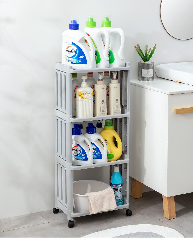 Bathroom Shower Gel Storage Rack Floor Multi-Layer Storage Rack Plastic Portable Bathroom Shampoo Rack with Wheels
