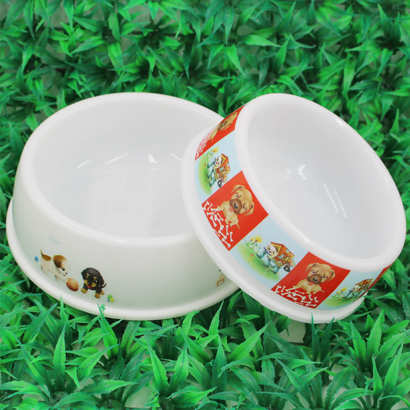 PET Plastic Bowl Thick Non-Slip Pure White Printed Dog Single Bowl Dog Food Bowl Cat Bowl Food Basin Pet Supplies