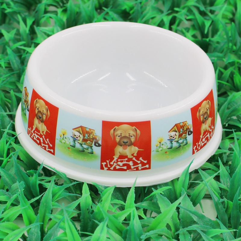 PET Plastic Bowl Thick Non-Slip Pure White Printed Dog Single Bowl Dog Food Bowl Cat Bowl Food Basin Pet Supplies