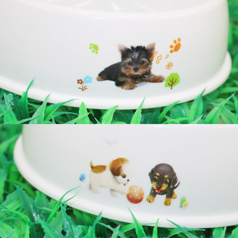 PET Plastic Bowl Thick Non-Slip Pure White Printed Dog Single Bowl Dog Food Bowl Cat Bowl Food Basin Pet Supplies