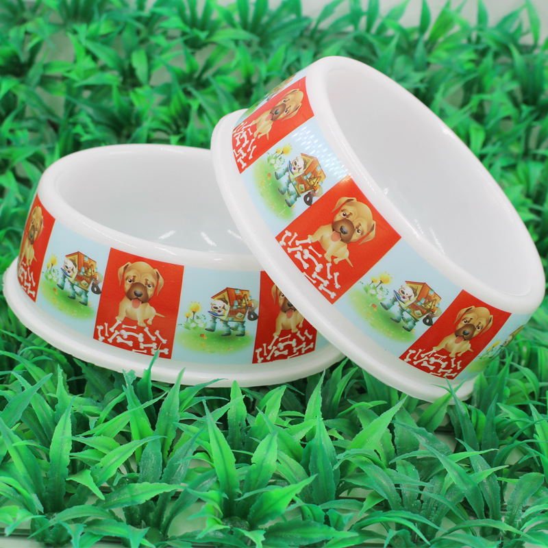 PET Plastic Bowl Thick Non-Slip Pure White Printed Dog Single Bowl Dog Food Bowl Cat Bowl Food Basin Pet Supplies