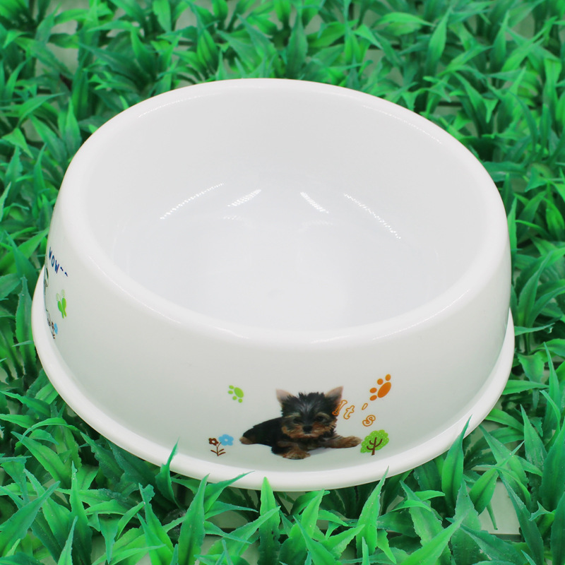 PET Plastic Bowl Thick Non-Slip Pure White Printed Dog Single Bowl Dog Food Bowl Cat Bowl Food Basin Pet Supplies
