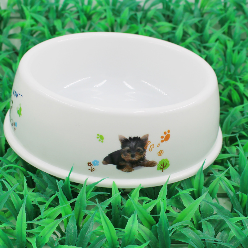 PET Plastic Bowl Thick Non-Slip Pure White Printed Dog Single Bowl Dog Food Bowl Cat Bowl Food Basin Pet Supplies