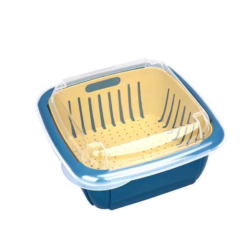 Washing Basin Drain Basket Plastic Double-Layer Kitchen Wash with Lid Fruit Basket Large Nordic Fruit Basket Fruit Basket Living Room Home Creative
