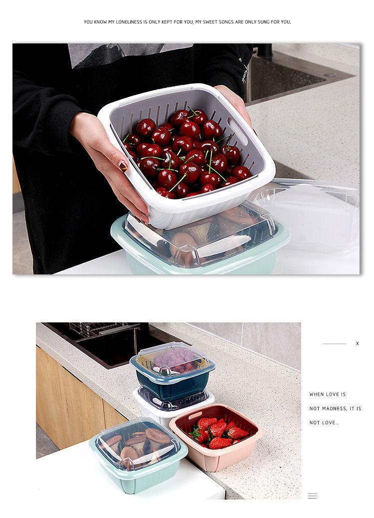 Washing Basin Drain Basket Plastic Double-Layer Kitchen Wash with Lid Fruit Basket Large Nordic Fruit Basket Fruit Basket Living Room Home Creative