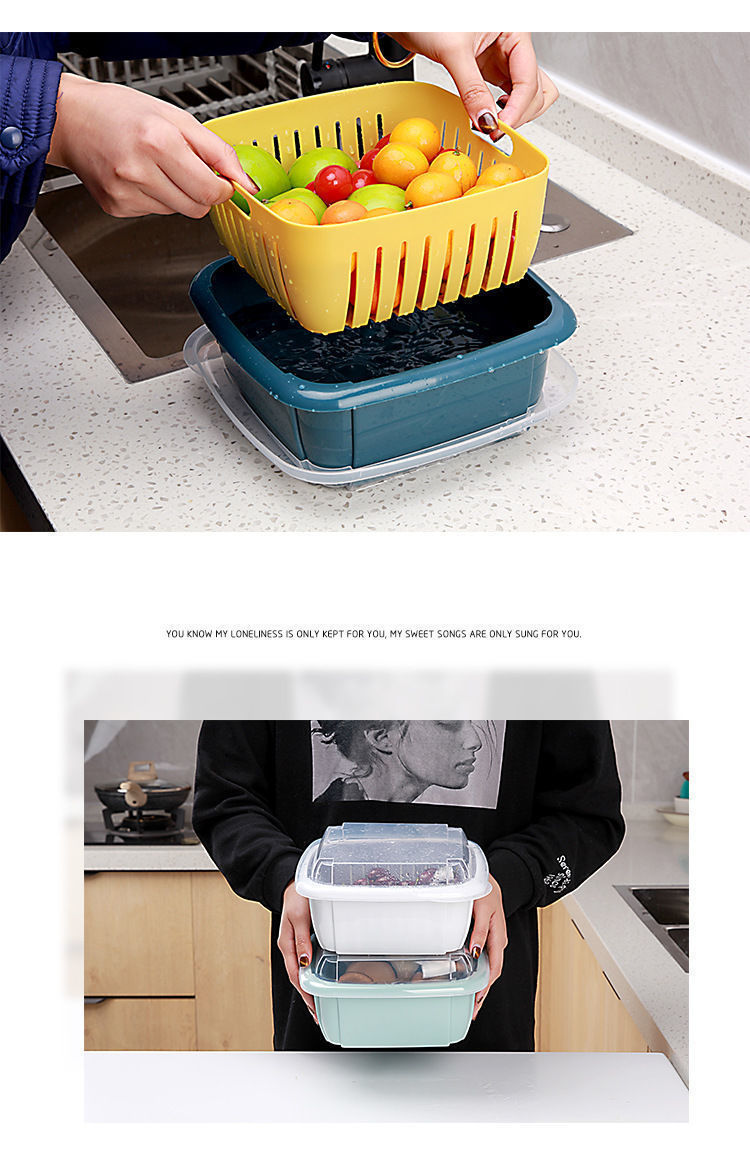 Washing Basin Drain Basket Plastic Double-Layer Kitchen Wash with Lid Fruit Basket Large Nordic Fruit Basket Fruit Basket Living Room Home Creative