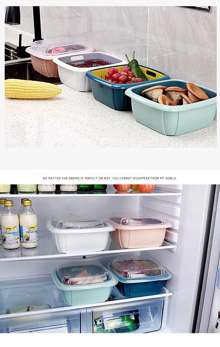 Washing Basin Drain Basket Plastic Double-Layer Kitchen Wash with Lid Fruit Basket Large Nordic Fruit Basket Fruit Basket Living Room Home Creative