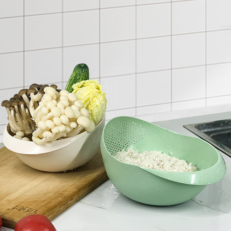 Jiachao Rice Washing Machine Rice Washing Filter Rice Rinsing Basin Artifact Household Vegetable Washing and Draining Fruit and Vegetable Basket Plastic Multi-Functional Thickening
