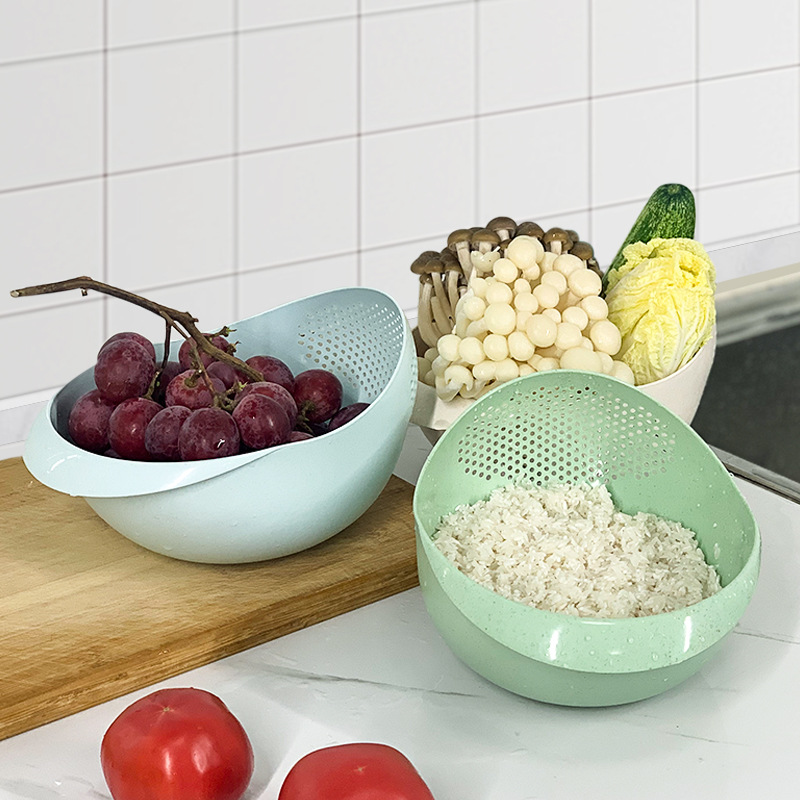 Jiachao Rice Washing Machine Rice Washing Filter Rice Rinsing Basin Artifact Household Vegetable Washing and Draining Fruit and Vegetable Basket Plastic Multi-Functional Thickening