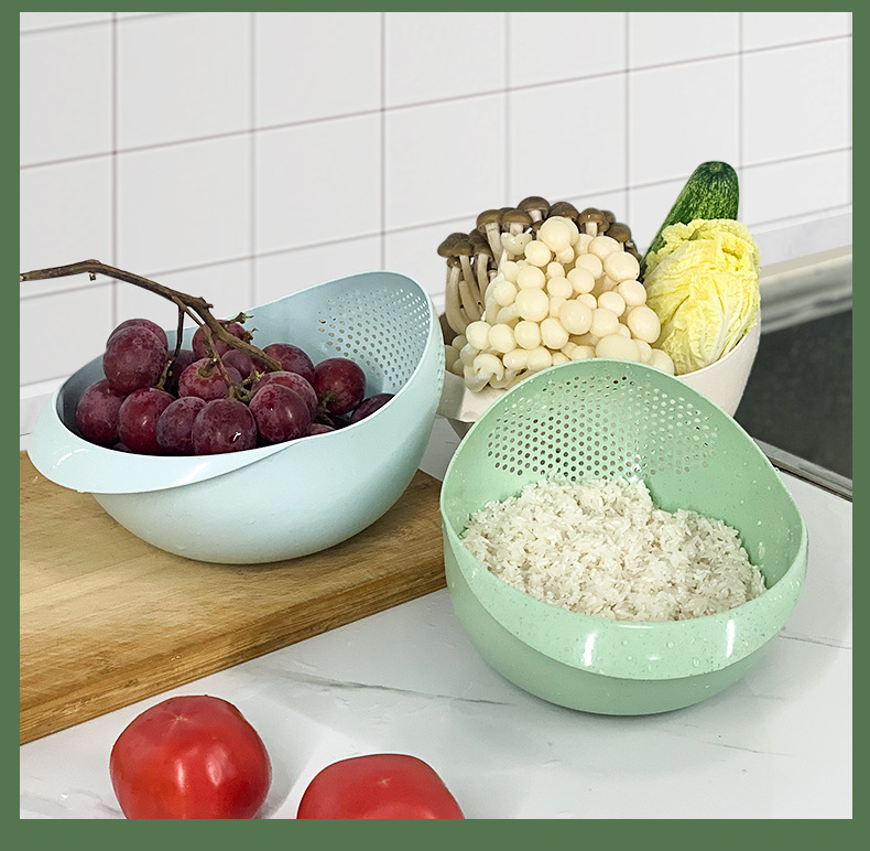 Jiachao Rice Washing Machine Rice Washing Filter Rice Rinsing Basin Artifact Household Vegetable Washing and Draining Fruit and Vegetable Basket Plastic Multi-Functional Thickening