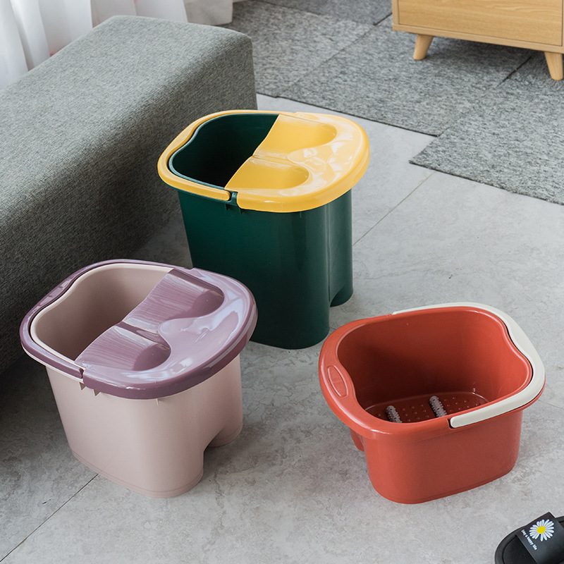 Plastic Foot Bath Barrel Lazy Four-Wheel Foot Bath Tool with Roller Portable Foot Barrel Massage Foot Bath Feet-Washing Basin