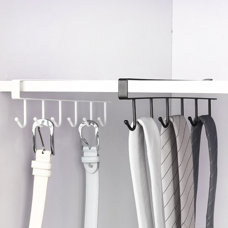 Iron Cabinet Storage Hanger Multi-Functional Hook Wardrobe Organizer Kitchen Seamless Nail-Free Hook 6 Hooks