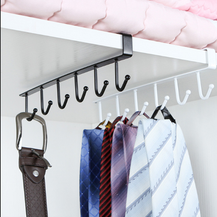 Iron Cabinet Storage Hanger Multi-Functional Hook Wardrobe Organizer Kitchen Seamless Nail-Free Hook 6 Hooks