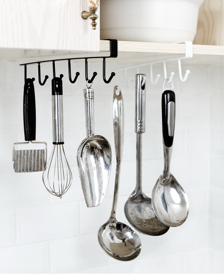 Iron Cabinet Storage Hanger Multi-Functional Hook Wardrobe Organizer Kitchen Seamless Nail-Free Hook 6 Hooks