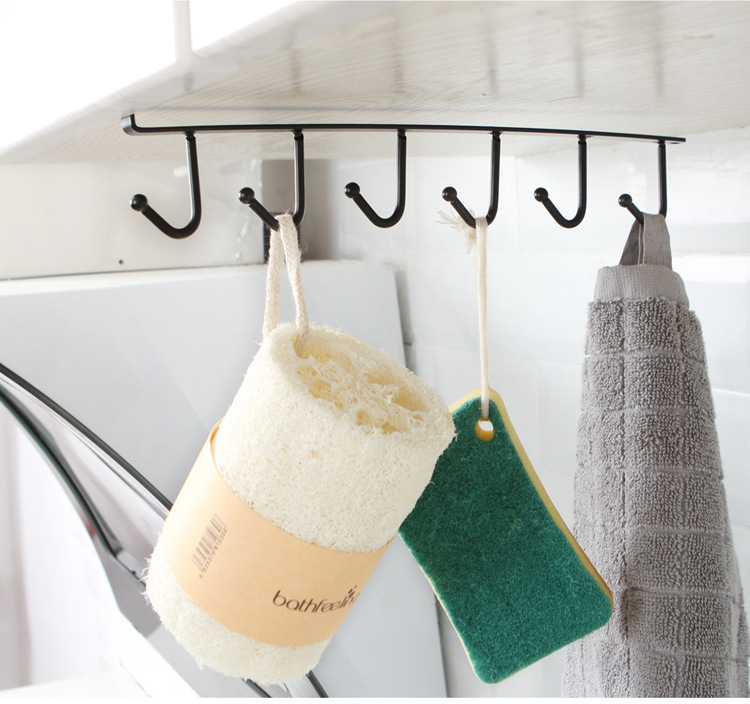 Iron Cabinet Storage Hanger Multi-Functional Hook Wardrobe Organizer Kitchen Seamless Nail-Free Hook 6 Hooks