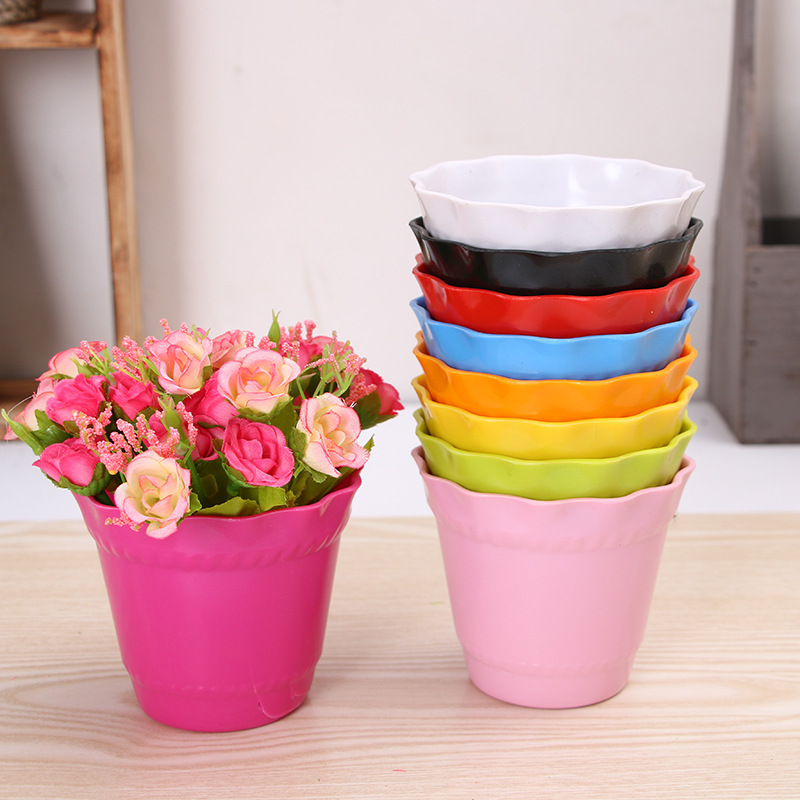 Creative resin color plastic flower pot circular potted garden flower pot flower flower basin home decoration